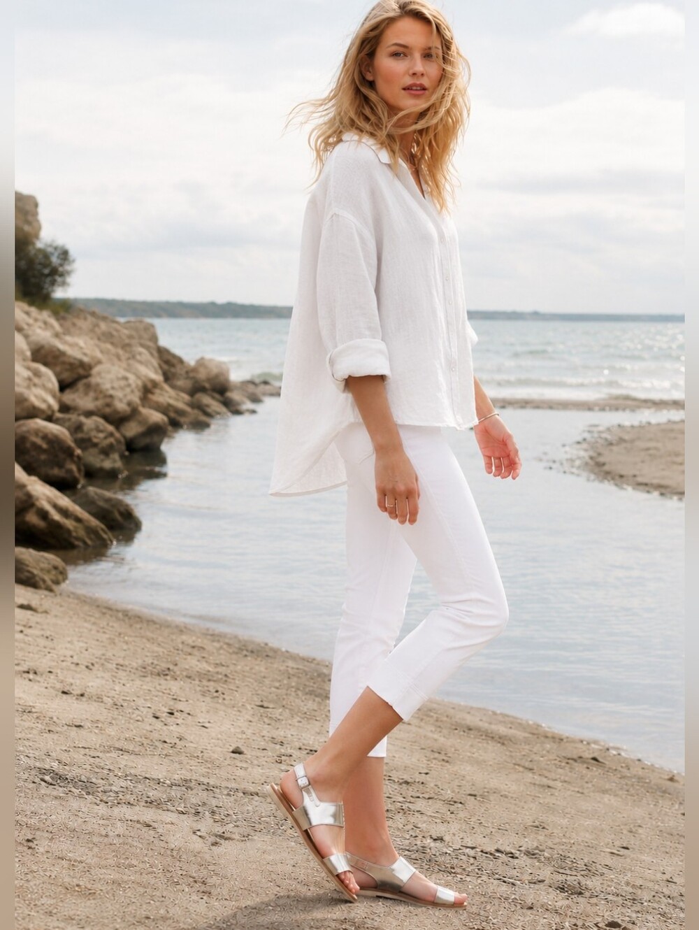 Raffaello Rossi Penny 6/8 cropped slim pants, ivory